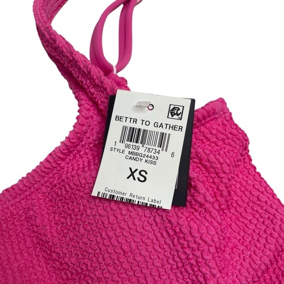 Bar III Tank Bra Bikini Top & High Leg Bottoms Candy Kiss Pink Textured XS New - Picture 4 of 10